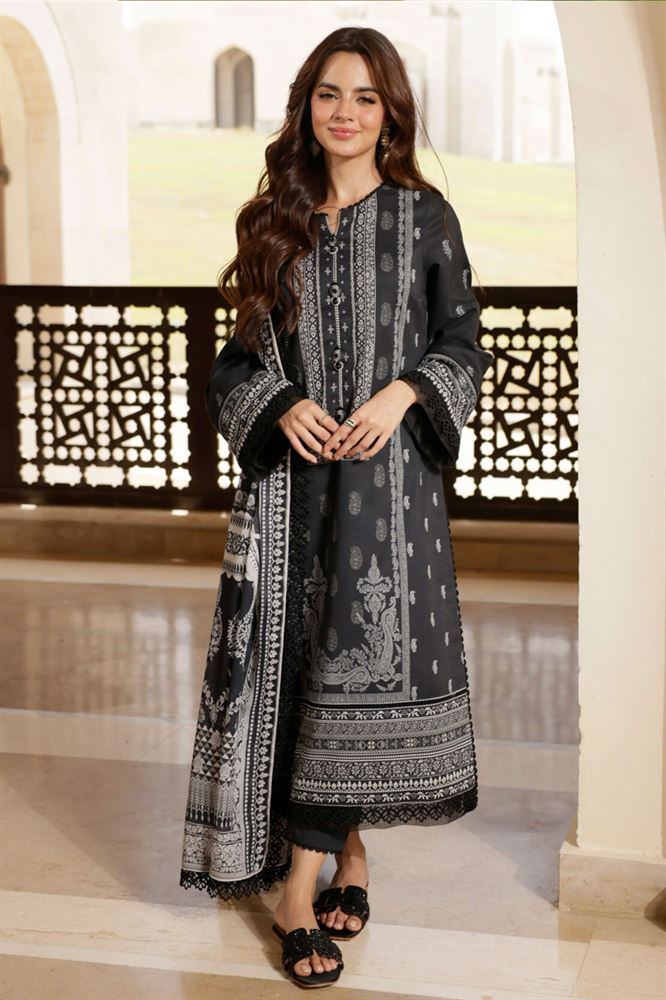 Monochrome Unstitched Black Collection - Black Embroidered Lawn Suit
